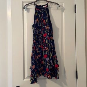 Navy floral Parker dress with corset front detail.